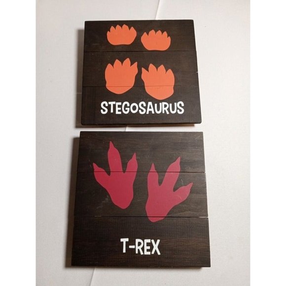 Hobby‎ Lobby 9" x 9" Dinosaur Wood Artwork Set of 2 - Picture 1 of 7